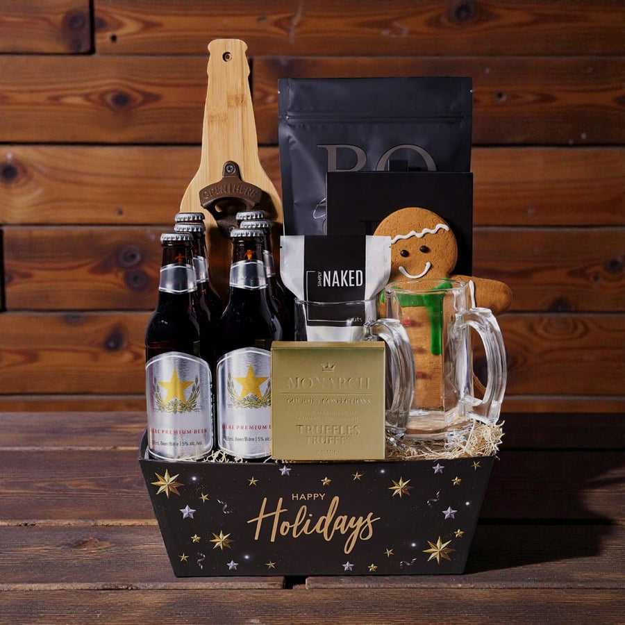 Holiday Cheers Beer & Snack Gift, Christmas gift, Christmas, holiday gift, holiday, beer gift, beer, gourmet gift, gourmet, chocolate gift, chocolate