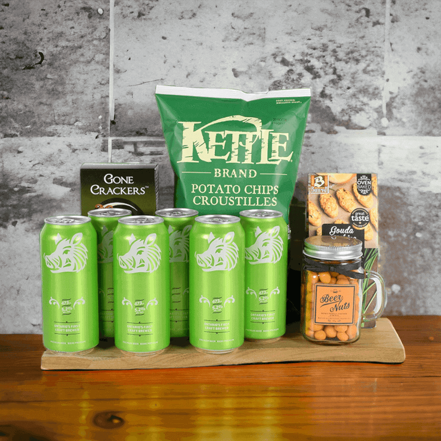 With snacks like chips, crackers and beer nuts along with several cans of craft beer, it's like St. Patrick's Day in a basket.