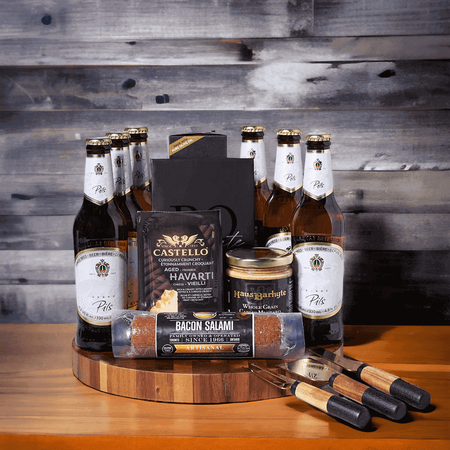 Great as a host gift, for a birthday, or just because, the Scrumptious Appetizer & Beer Gift Set is a wonderful way to show you care. This gift set is most appropriate for someone who loves a hearty appetizer.