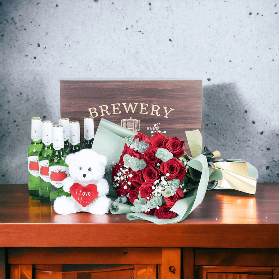 The "Come On, Celebrate!" Flower & Beer Gift from the Hops Collective is sure to impress. 