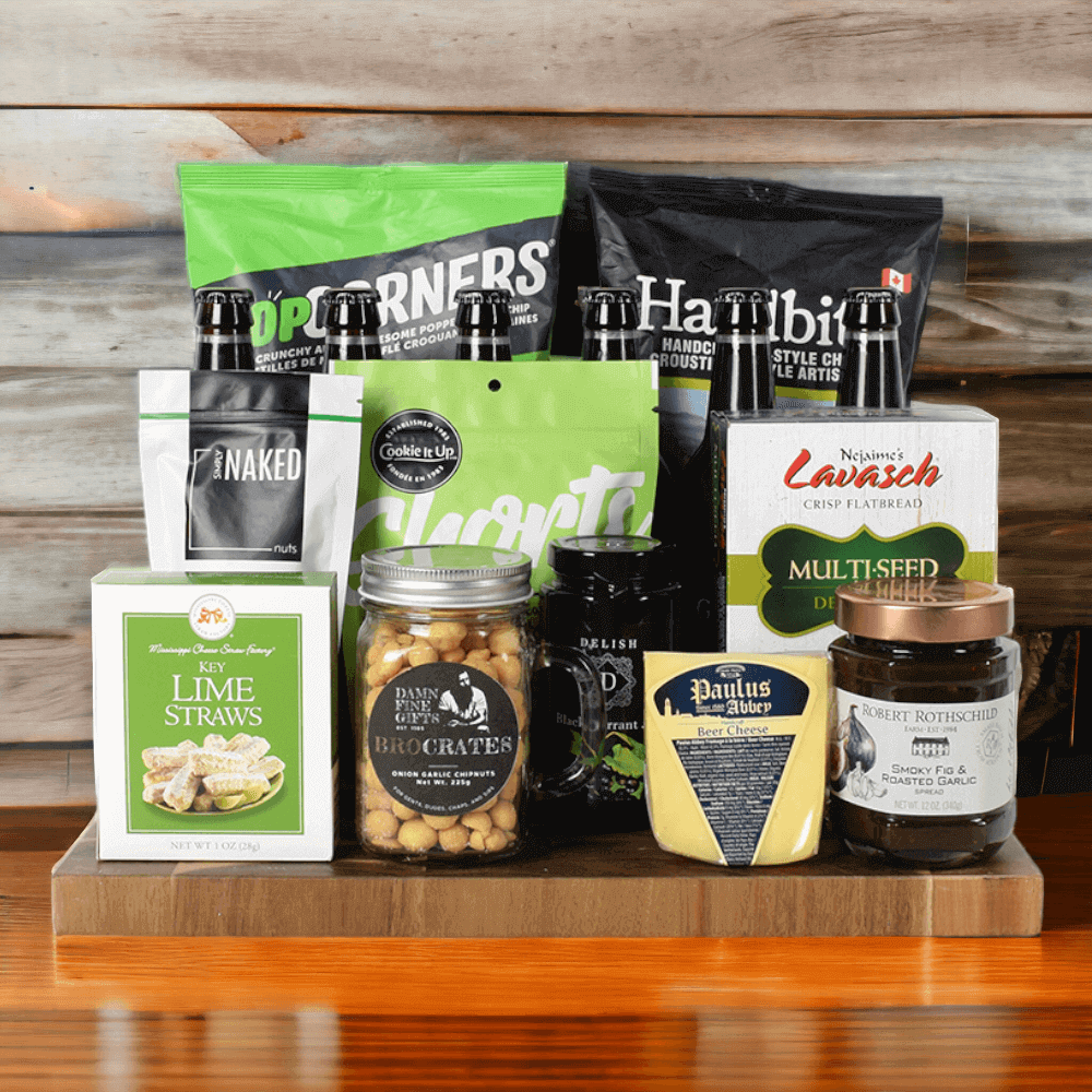 "Lucky You!" Beer &amp; Snacks Basket from the Hops Collective is filled with tasty snacks and, of course, refreshing beer.