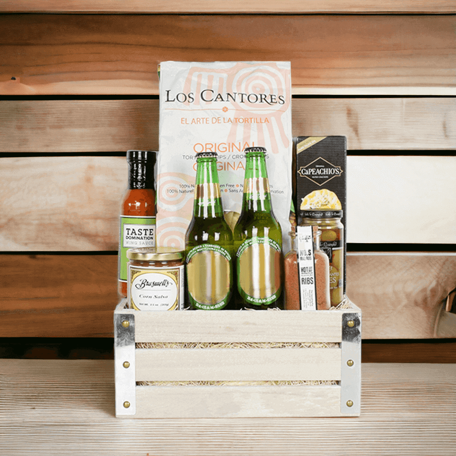 From snacks and nibbles to wings and ribs, the Saucy & Fun Cinco De Mayo Beer Basket is curated for every fiesta lover out there. 