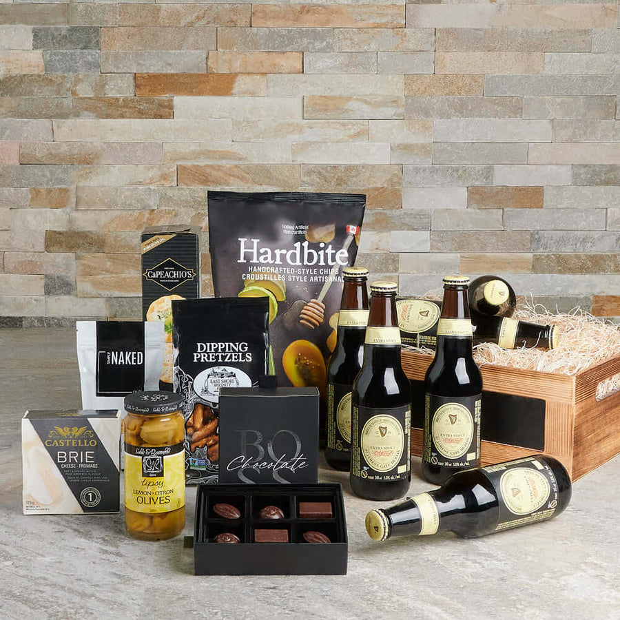 The Waterford Beer & Snack Basket, beer gift, beer, gourmet gift, gourmet, chocolate gift, chocolate