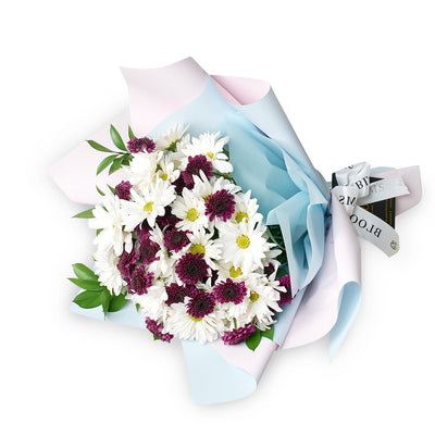 White and purple daisy floral bouquet. USA Delivery