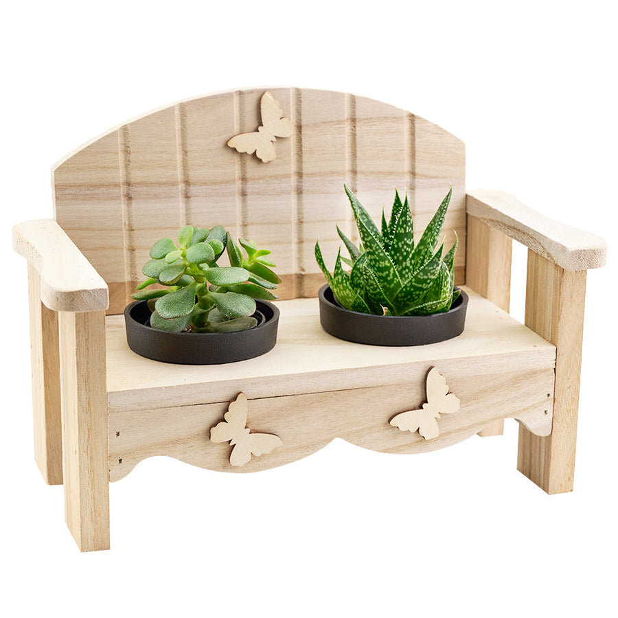 Succulent Greenhouse planter bench arrangement with a potted succulent. USA Delivery